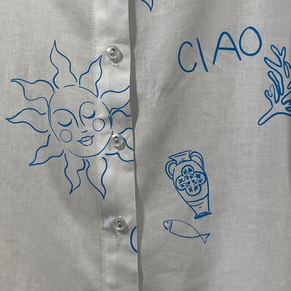 JANE & DELANCEY (NWT) "Ciao" Short Sleeve Button Down RicRac Blouse, Wht/Blu - M - Picture 5 of 9